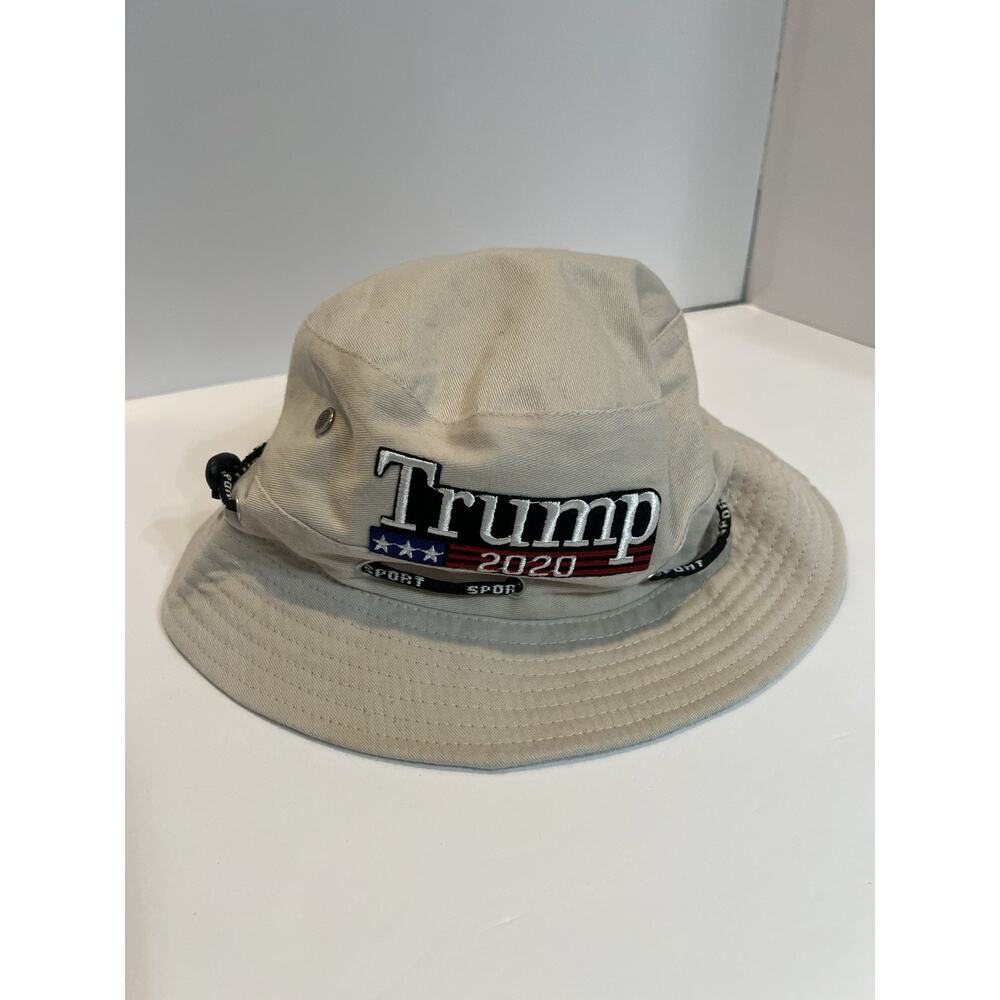 Trump 2020 Bucket Hat Tan Khaki Adjustable Drawstring Political Campaign Sun Hat